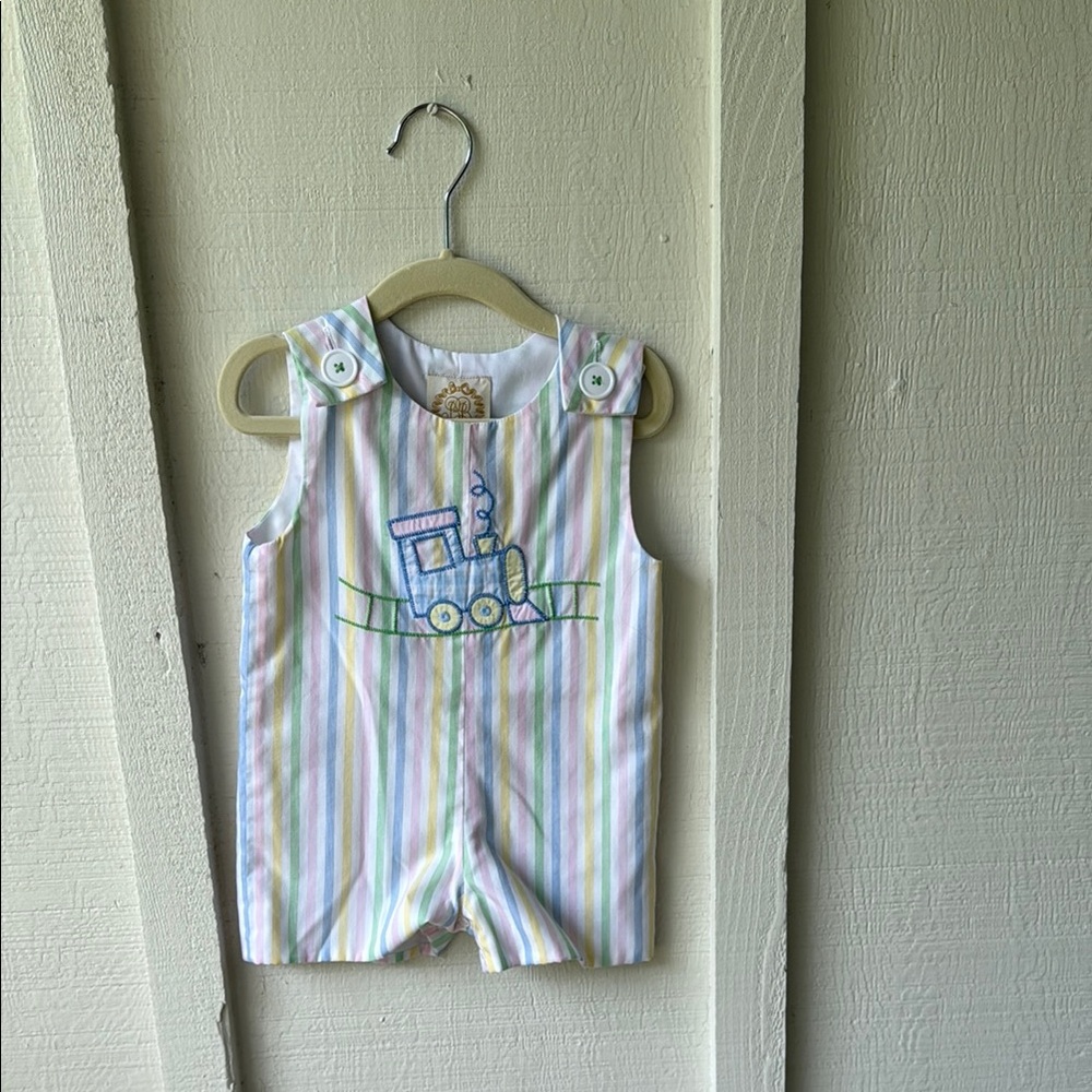 The Beaufort Bonnet Company Striped Train Bodysuit